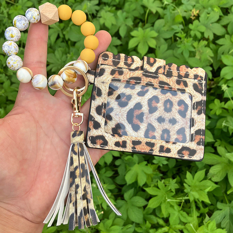 Wholesale Card Holder Pu Tassel Beads Bracelet Wallet Keychain